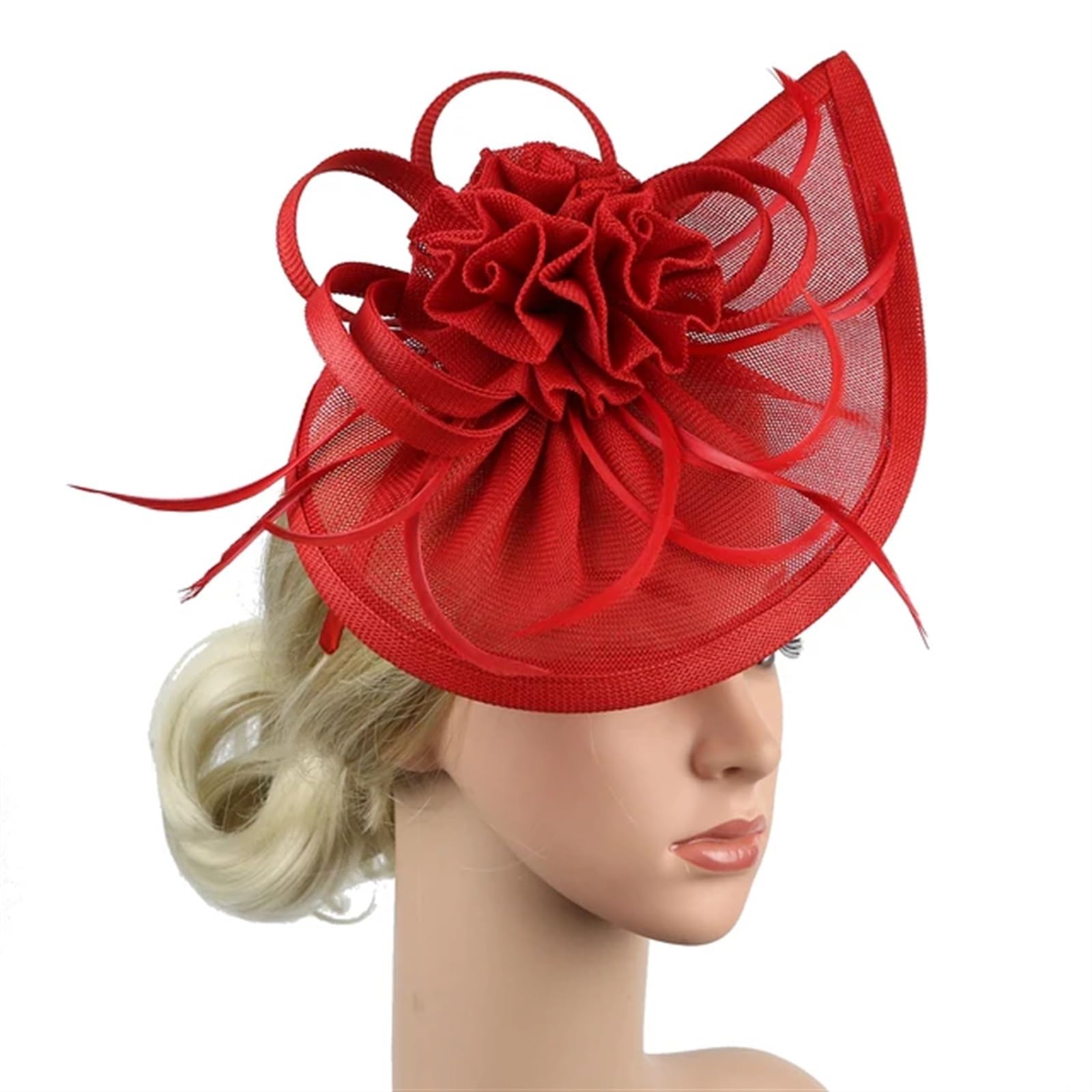 UALXPAO Wedding Hats Tea Party Teardrop Fascinator Hat Headband Flower Headwear for Cocktail for Tea Party,Weddings(Red)