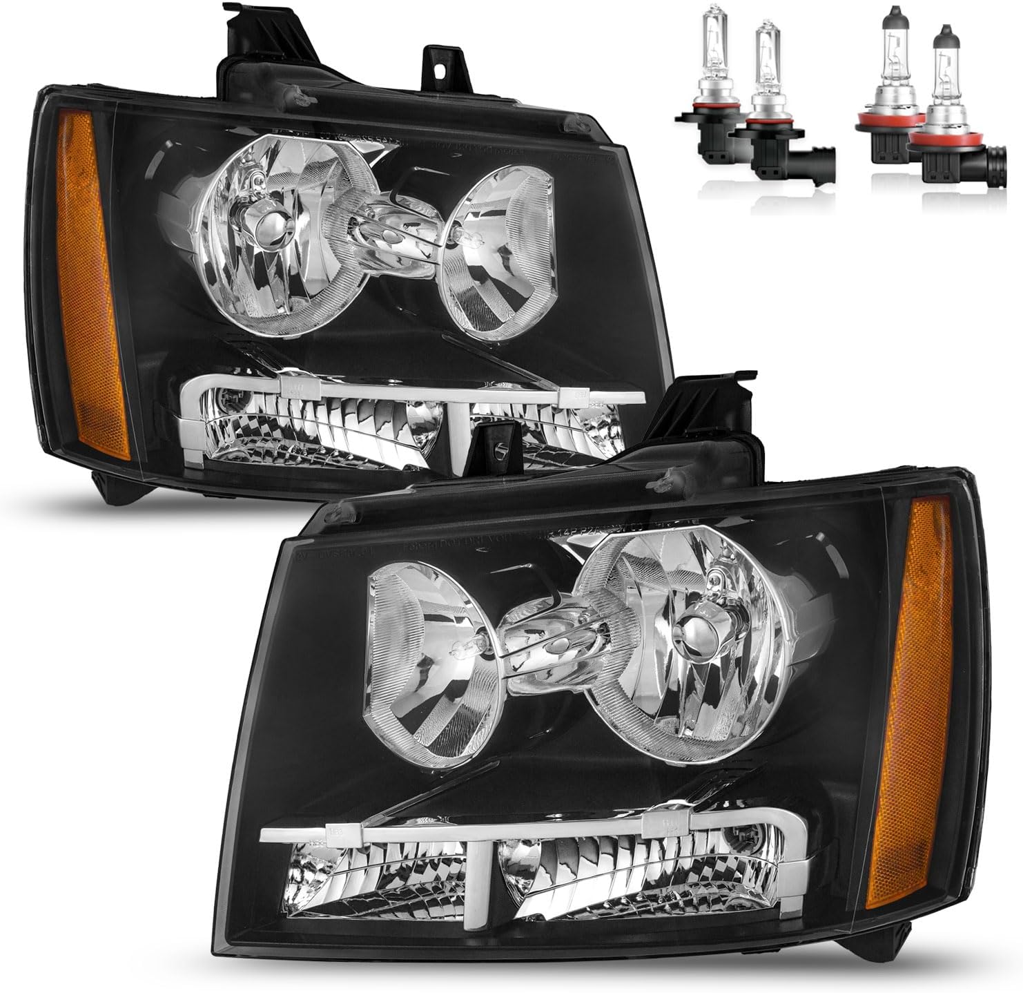 Headlights W/Bulbs for 2007-2014 Chevy Tahoe Suburban 1500, 2007-2013 Avalanche Suburban 2500 Headlamp Replacement Driver & Passenger Side