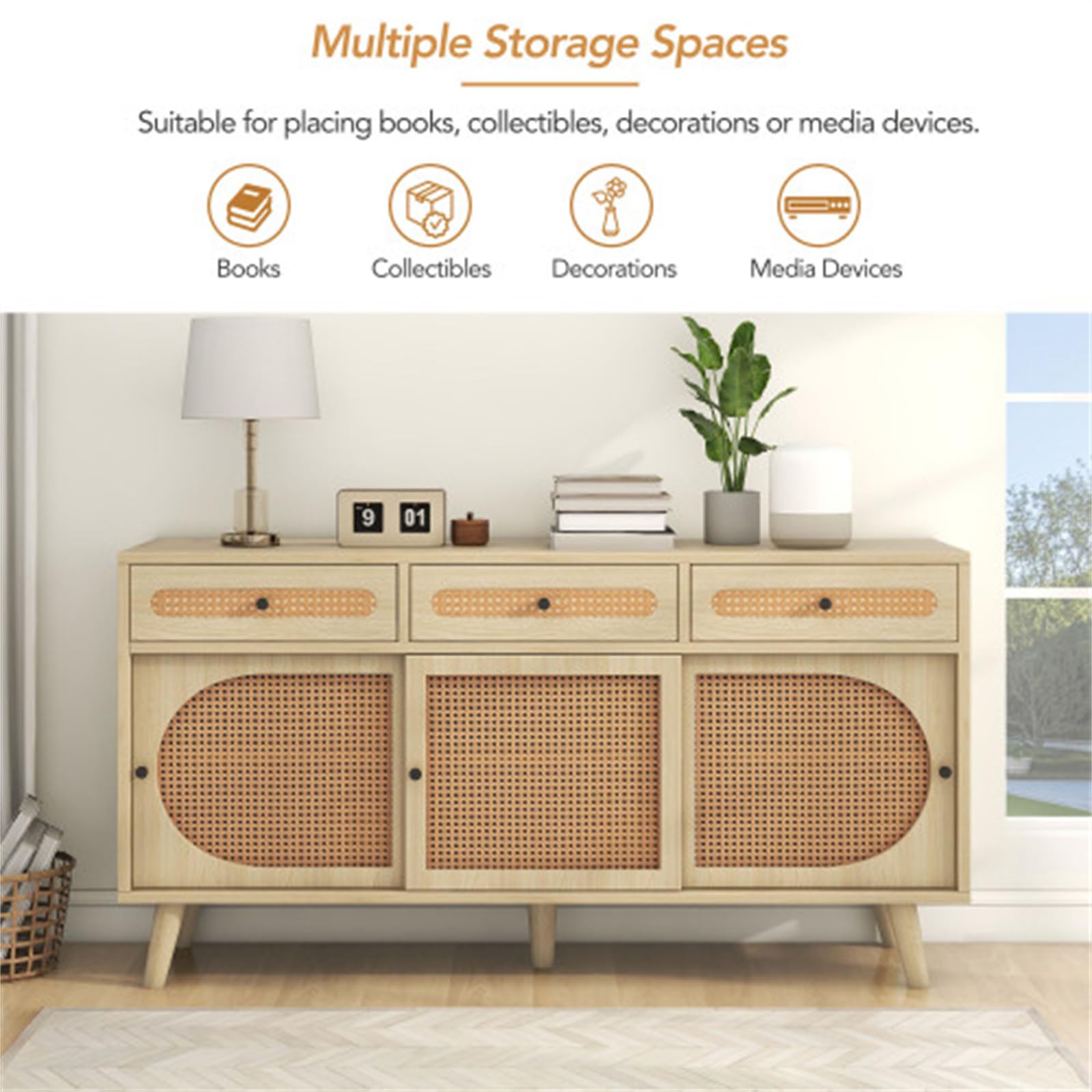 Credenza in Legno Tinta Unita, Mobile da Ingresso retrò Multifunzionale, Mobile Portaoggetti Verticale con Ampio Spazio di Archiviazione, Adatto per Soggiorno E Camera da Letto