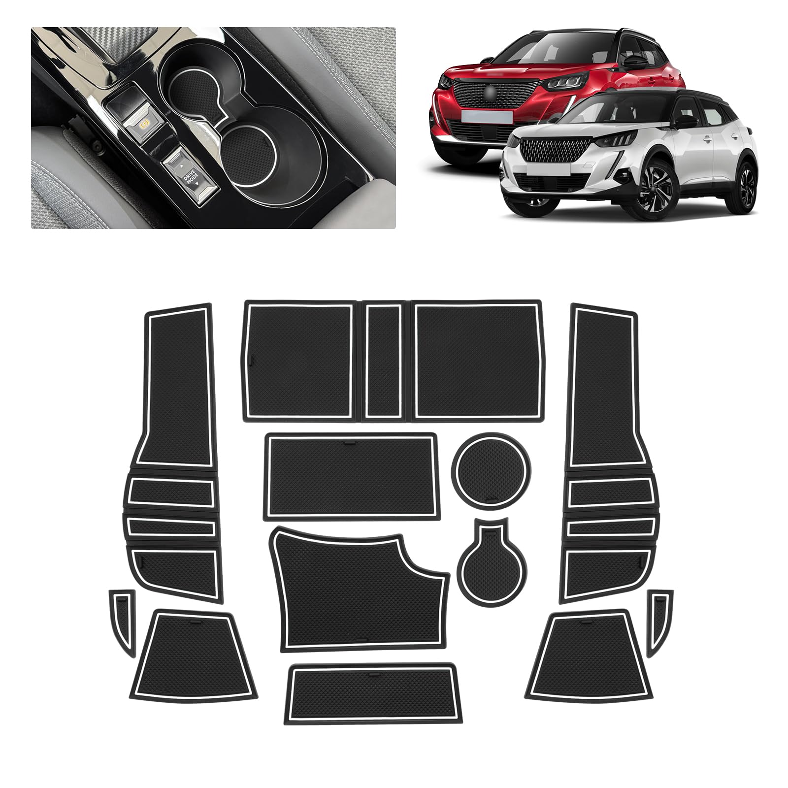 per Nuovo Peugeot 2008 E-2008 2020-2025 Tappetini Antiscivolo per Peugeot 2008 GT Line Premium Access Allure Tappetini in Gomma per Console Centrale, Porta Bicchieri, Scanalatura Porta (Bianco)