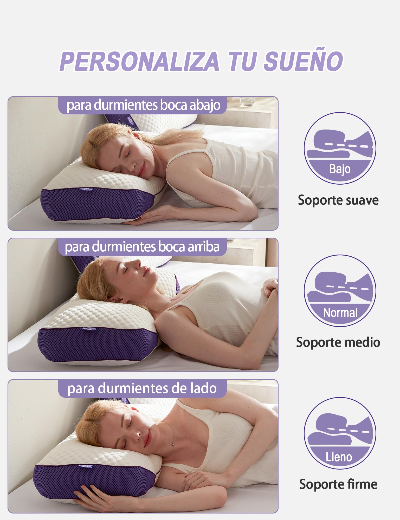 BPC Pack 2 Almohadas 50x75 cm de Espuma Viscoelástica, Memory Foam para Dormir con Altura Ajustable, Almohada Cervical Ergonómica, Transpirable e Hipoalergénica