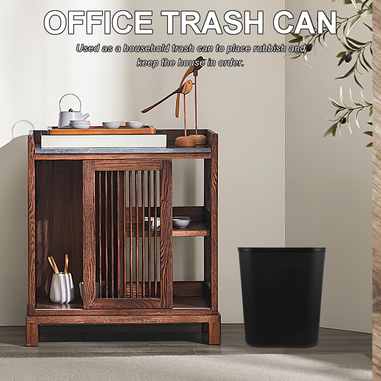 LIFKOME Office Decor Black Plastic Trash Can, 13 Gallon Capacity, 13" Wide