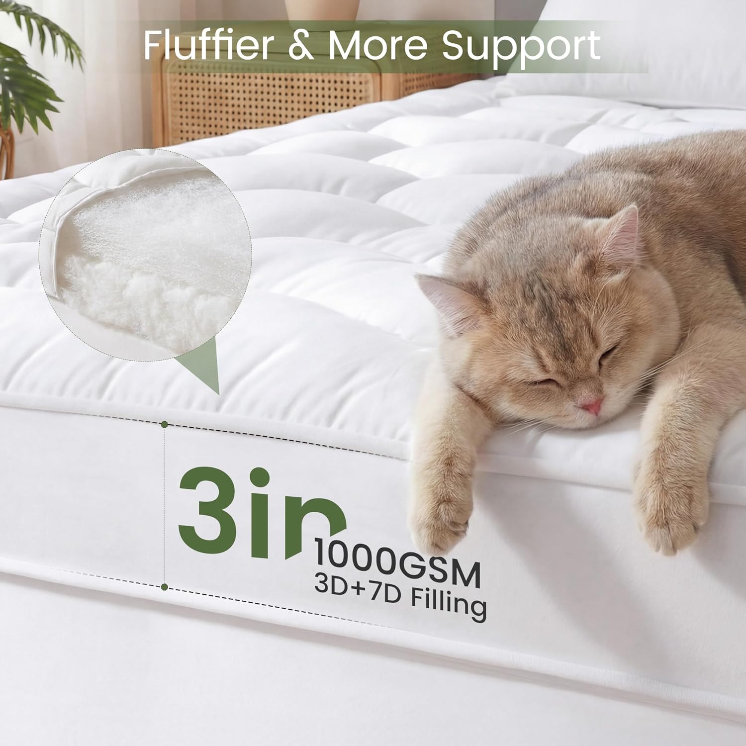 King Size Mattress Topper, 3 Inch Hybrid Filling for Balanced Sleep, Extra Thick Mattress Topper with Breathable Cover, Universal Fit for Bedrooms, Guest Rooms & RVs