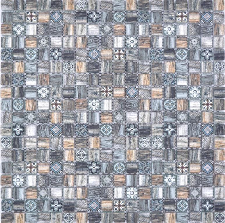 Mosaïque en verre pour habiller un mur de salle de bain rétro marron