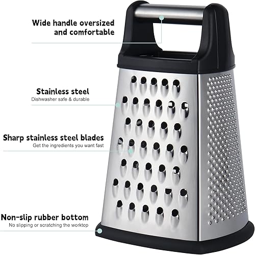 Miniatura 2 de Kaishun Rallador profesional de queso, rallador de caja de acero inoxidable de 4 caras, triturador de alimentos para queso, parmesano, verduras,