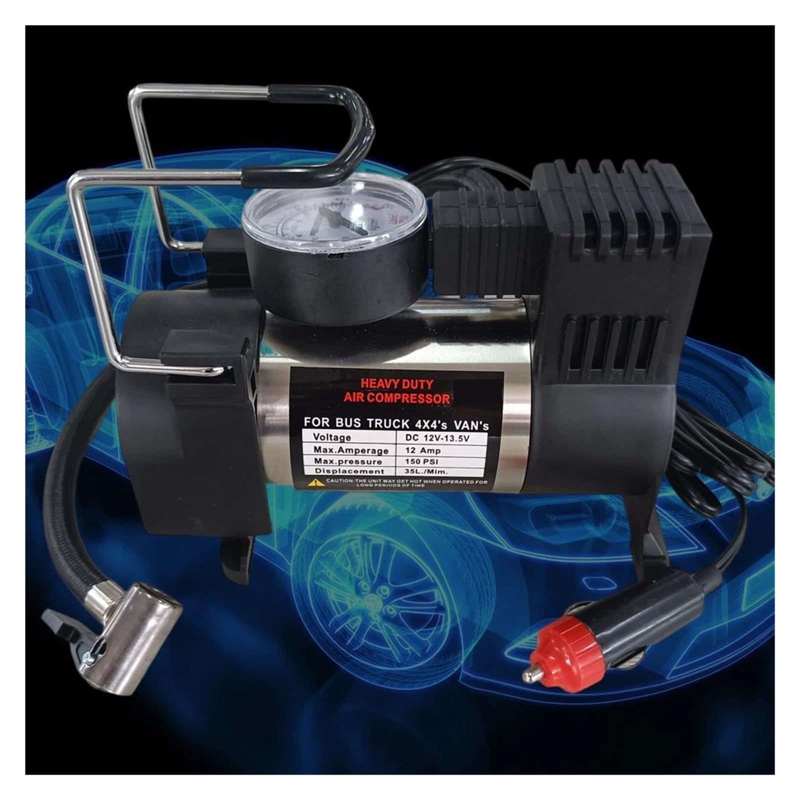 12v150psi Heavy Duty Deluxe Przenośna Metalowa Sprężarka Powietrza Do Pompowania Opon Samochodowych Natychmiastowa Inflacja