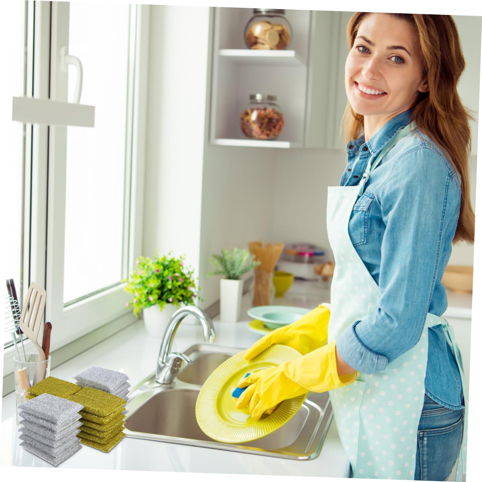 24 Esponjas para Lavar Platos Superficie Potente Rayar Esponjas de Limpieza de Cocina de Plata para Limpieza en Baño y Cocina