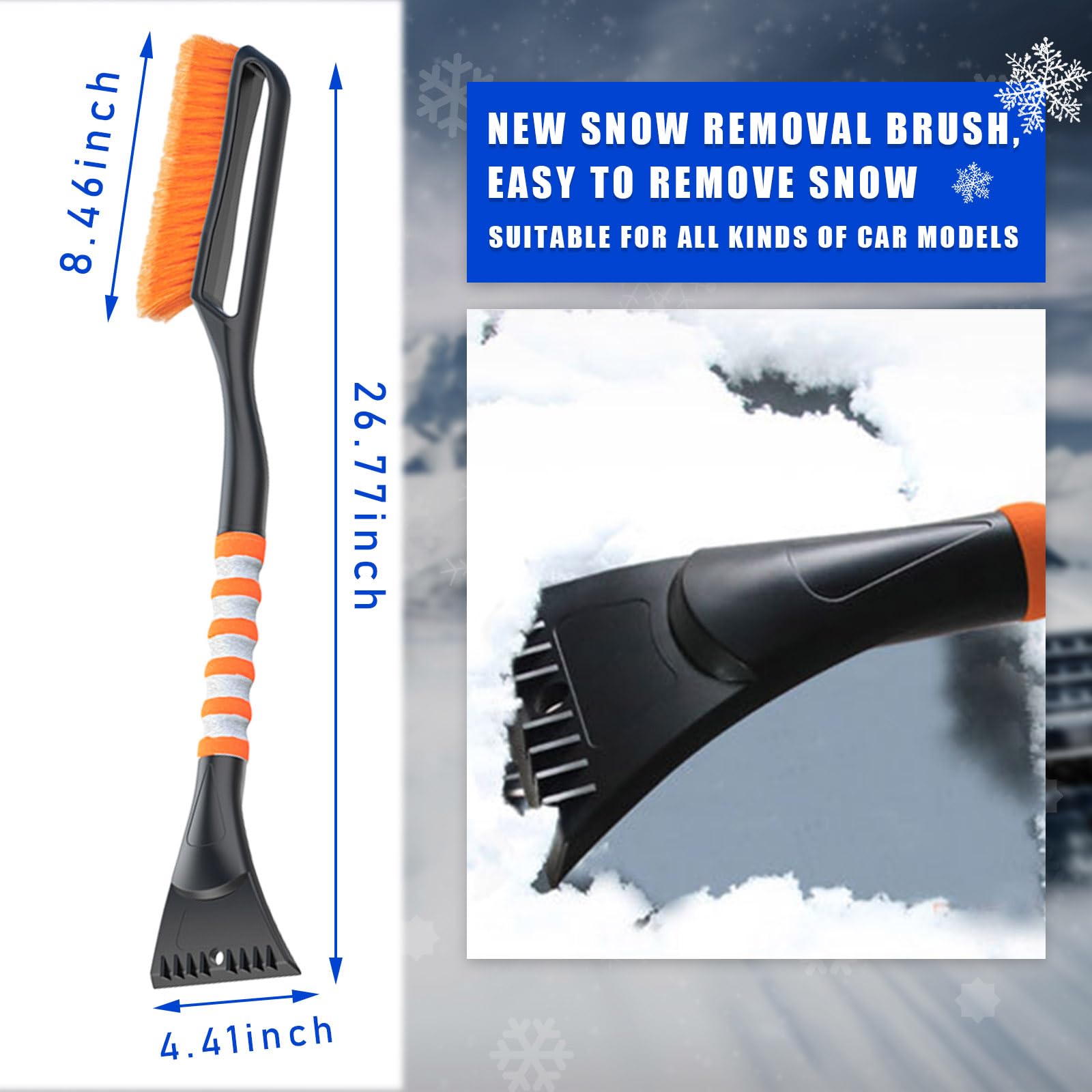 Adjustable Extendable Car Window Ice Scraper And Snow Brush With Detachable Head For Winter - View #3