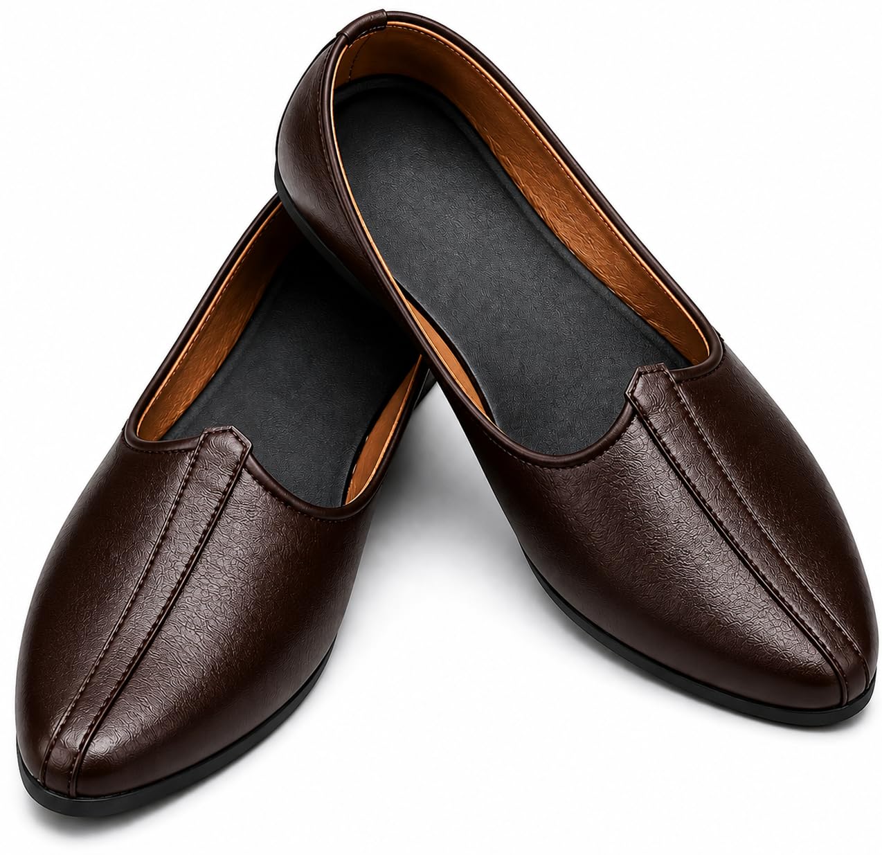 r rj trends Brown Leatherette Juttis | Fashionable Ethnic Nagra Shoes | Traditional Casual Slip-On Loafers for Sherwani & Kurta-picture-28