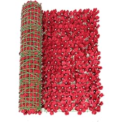 Muro Falso Exterior Ivy - Paneles de Enrejado para Valla de privacidad, diseño de Flores, para decoración de Boda, para jardín, Patio, Valla de privacidad, Flores Artificiales, Enrejado, Hojas Falsas, Rojo, 0.5 x 3 m