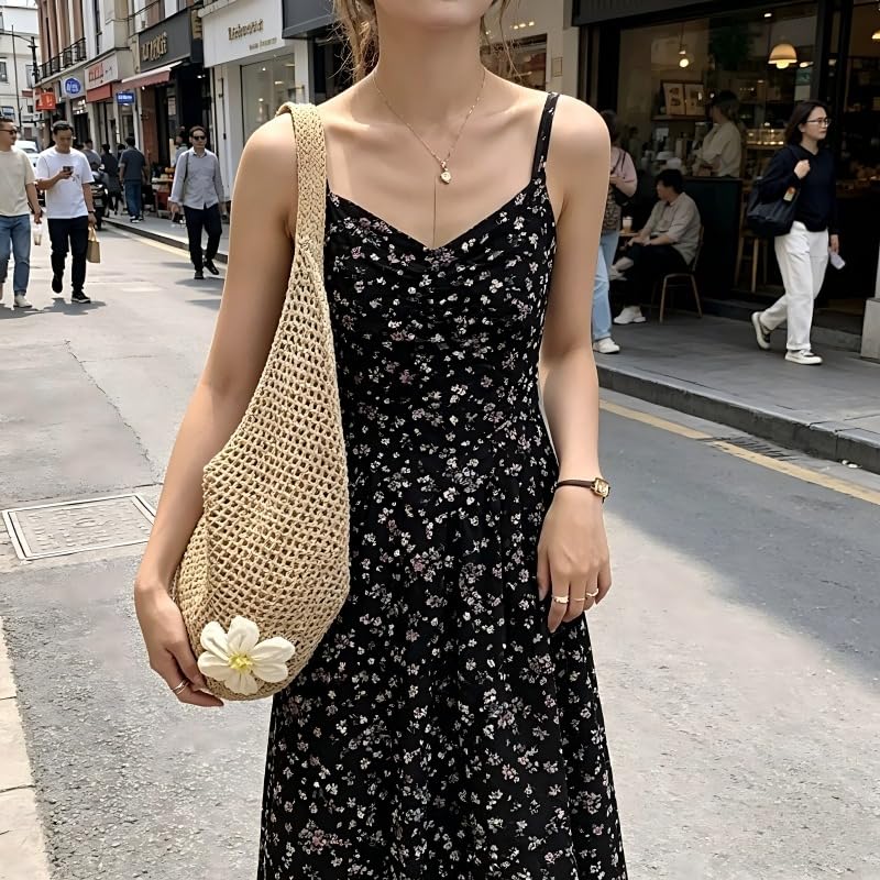 Bolso Tote de paja color sólido para mujer miniatura 3