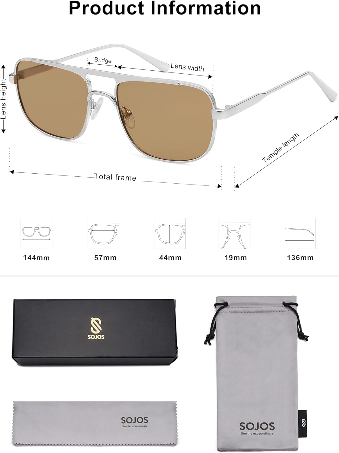 SOJOS Retro Square Aviator Polarized Sunglasses Women Men Vintage Shades Womens Mens Sun Glasses SJ1234 - Image 5