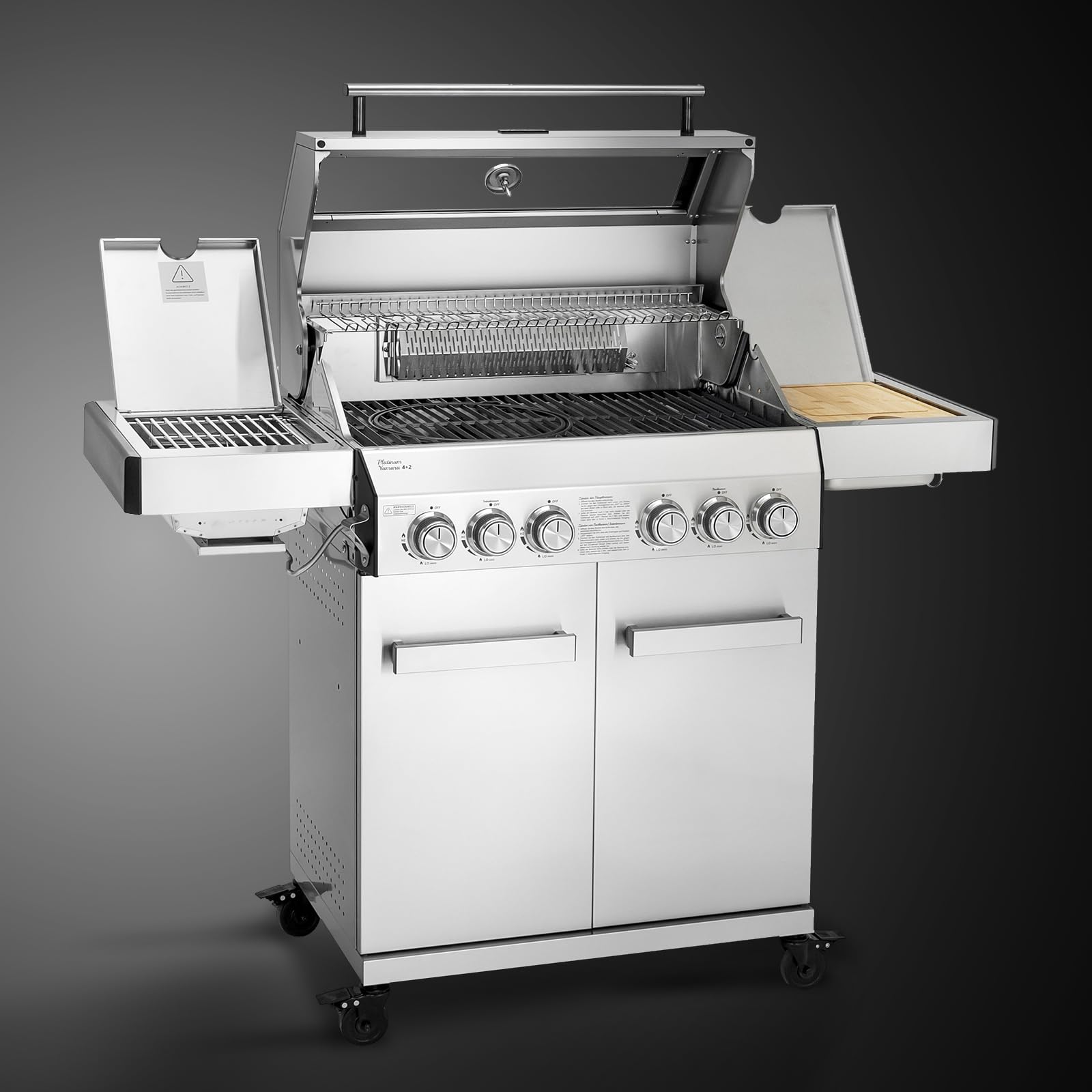 TAINO PLATINUM YAMARA 4+2 Gasgrill Edelstahl 4 Brenner Keramik Sear-Burner Keramik Backburner Piezo-Zündung Grillrost gusseisern
