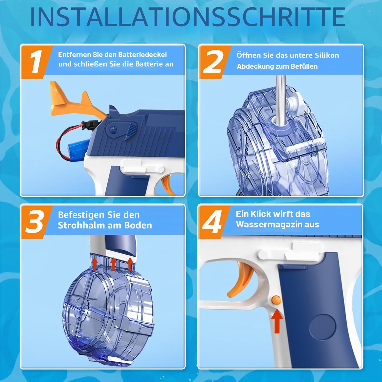 Wasserpistole Elektrisch 2 Pack, Wiederaufladbare Wasserpistolen mit LED, Kapazität 434+58ml Elektrische Wasserpistole, 8-10M Reichweite, Sommer Spielzeug für Kinder und Erwachsene, Schwimmbad, Strand