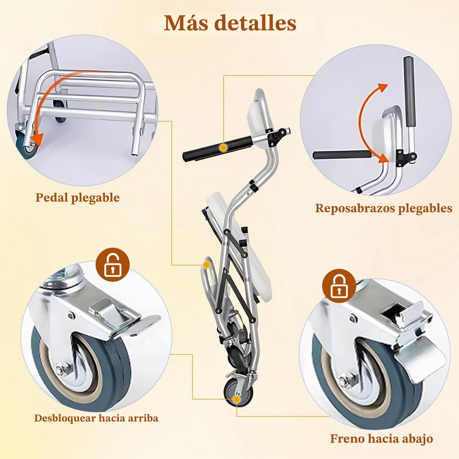 Silla para Ducha para Personas Mayores, 3 en 1 Silla de Ducha con Ruedas Plegable, Sillas con Ruedas para Ducha/Móvil/Inodoro con Frenos, Carga 120kg