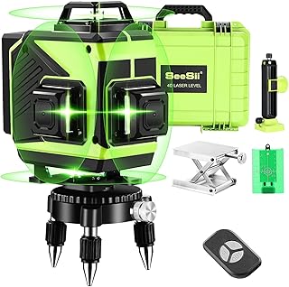 Seesii 4D Laser Level, 16 Lines Green Beam Line Laser Self-Leveling, 4x360 Cross Line Laser for Construction and Picture Hanging, Remote Controller, Magnetic Lifting Base and Hard Carry Case Included