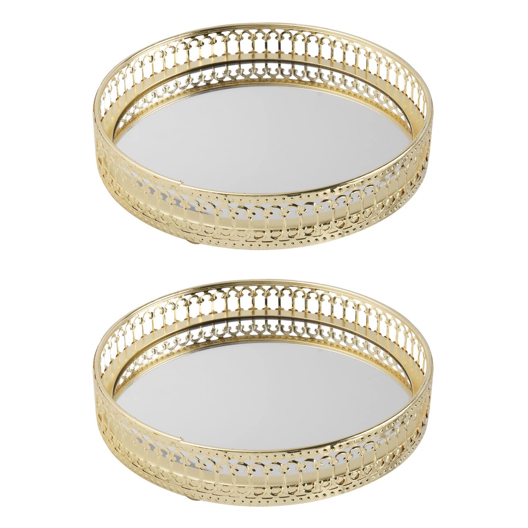 Plateau de rangement doré en miroir pour maquillage et soin visage x2