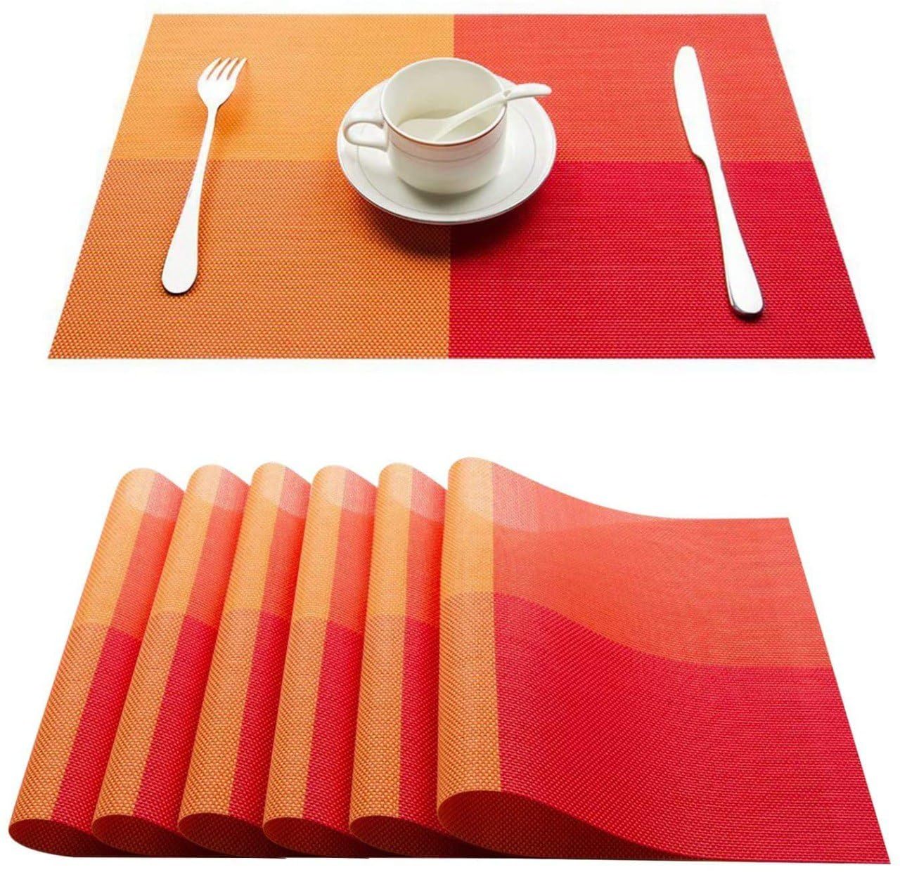 PVC Placemats Set – Heat-Resistant, Washable Placemats for Dining Table – Non-Slip Kitchen Table Mats, Easy to Clean Tabletop Protection for Indoor & Outdoor Use (4, Orange)