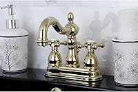 Vista 2 de Kingston Brass KB1602BX Heritage - Grifo de lavabo central de 4 pulgadas con mango cruzado de metal, latón pulido