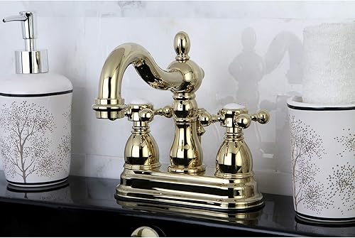 Miniatura 9 de Kingston Brass KB1605BX Heritage Grifo de lavabo central de 4 pulgadas con mango cruzado de metal, bronce aceitado