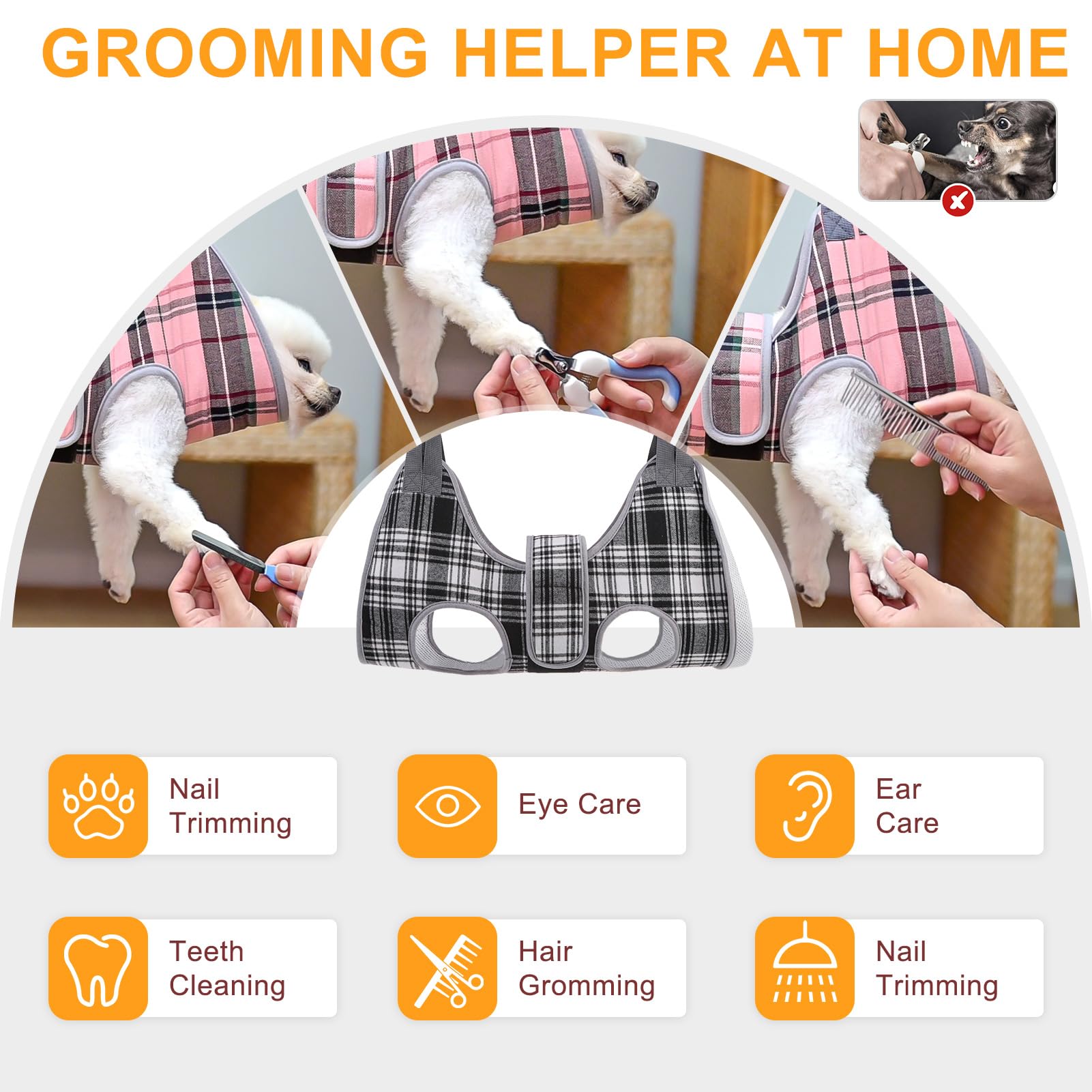 BEAUTYZOO Hamaca de aseo para perros pequeños y gatos, correa para cortar uñas, soporte para arnés colgante para perro con soporte para el cuello de tela gruesa y correa para el cuidado de las garras,