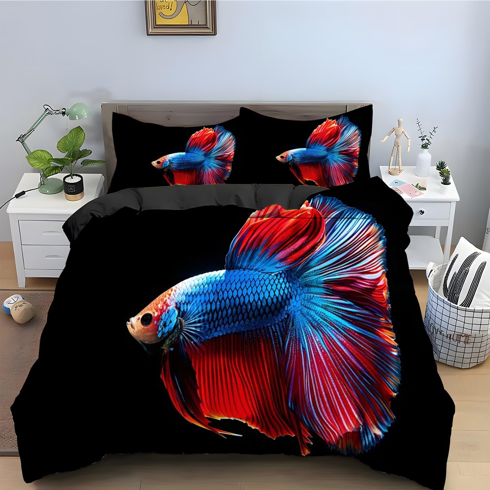 Housse de couette poisson rouge bleu pour dynamiser la décoration d'une chambre d'enfant