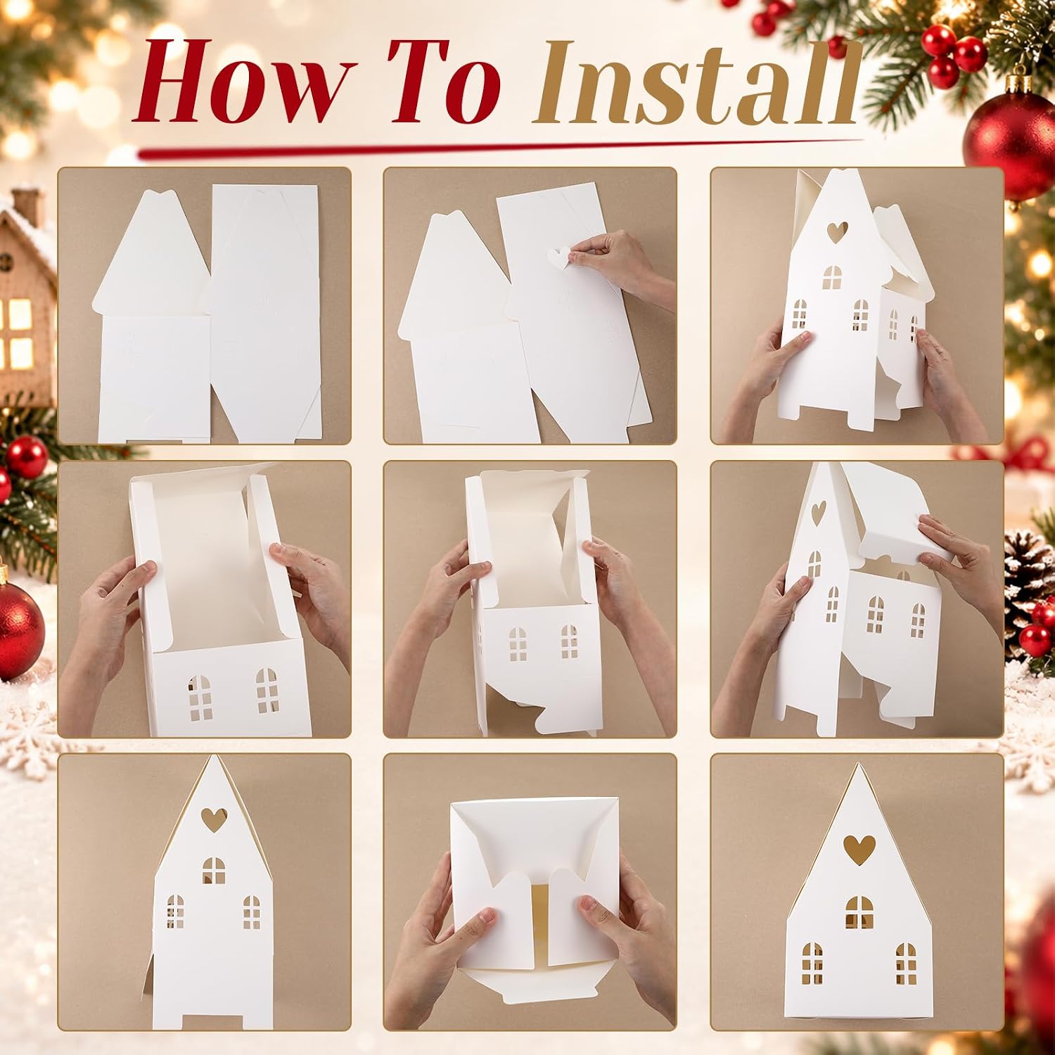 Tinlade 12 Pcs 3D Christmas Village Houses Sets White Village with Light