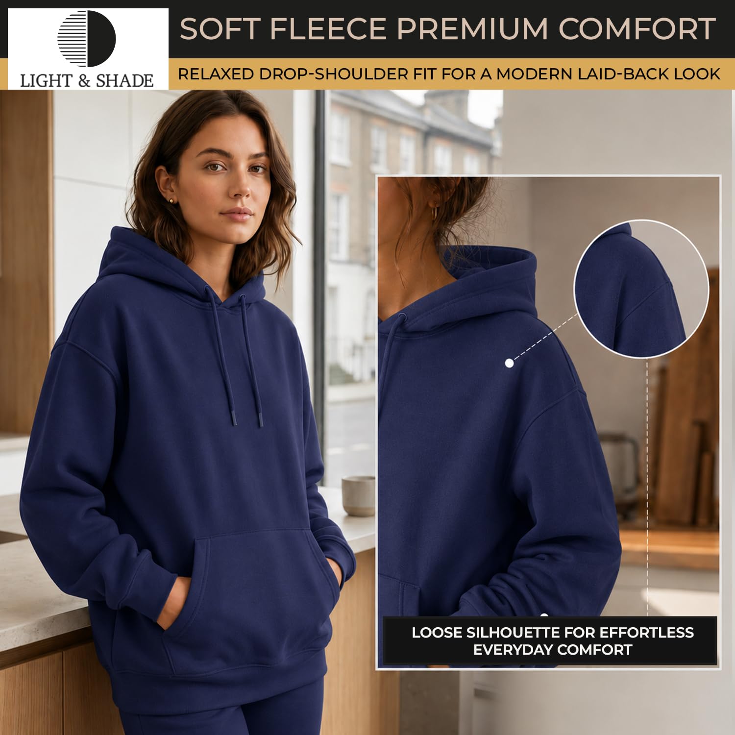 Light & Shade Sweat à Capuche Femme Fleece – Hoodie Pullover avec Poche et Cordon, Sweatshirt Confortable pour Gym Sport Loungewear et Usage Quotidien