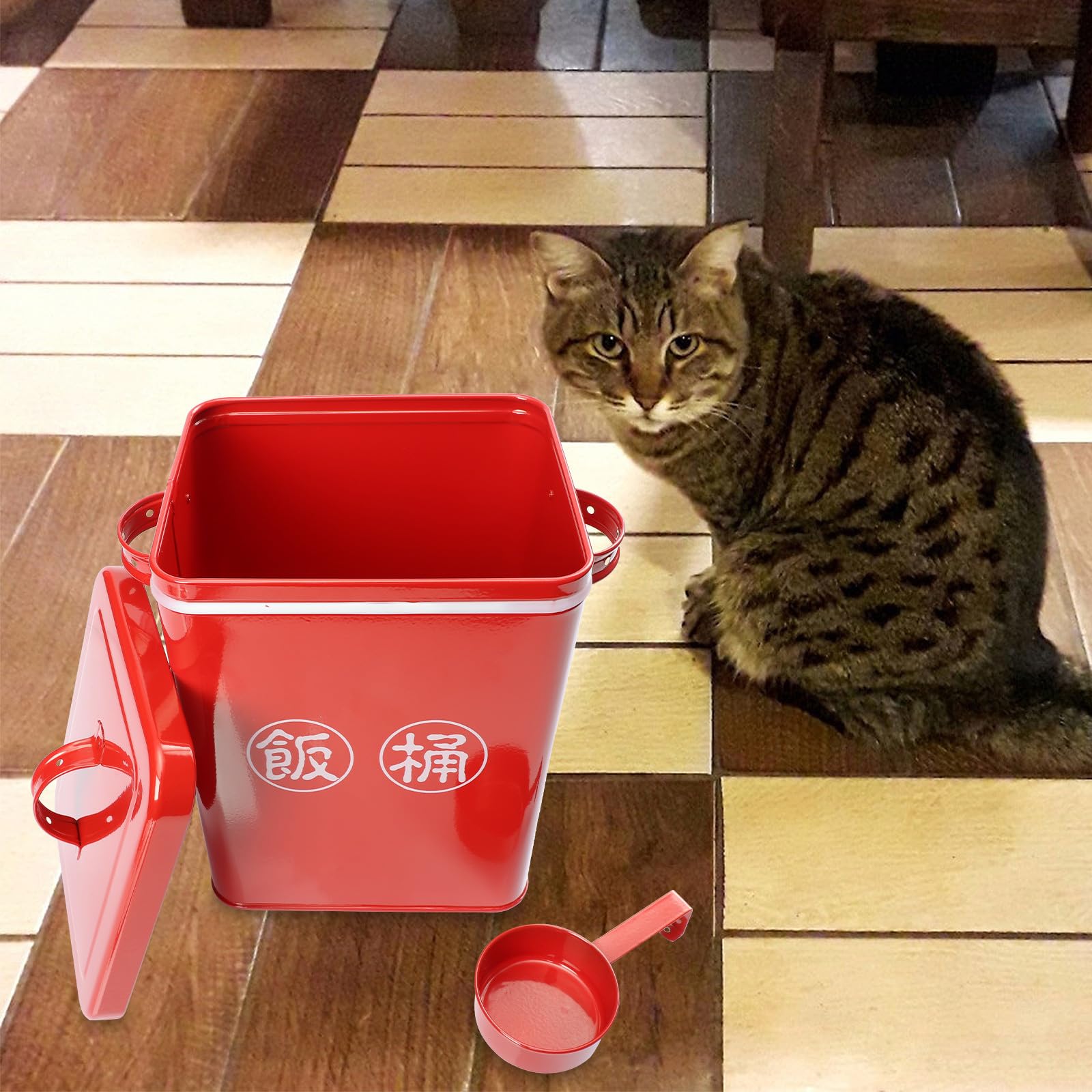 Secchio Zincato per Animali Domestici Acciaio Rosso in Cibo Grande | Uso Domestico, Facile da Pulire, Include Cucchiaio, per Snack e Crocchette
