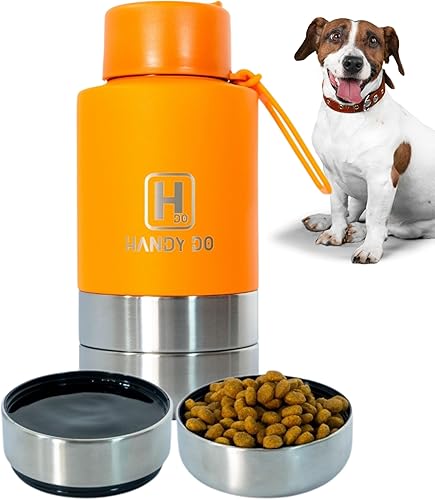 Botella de agua aislada para perros con cuenco desmontable para alimentos y agua, botella de agua de acero inoxidable 3 en 1, perfecta para