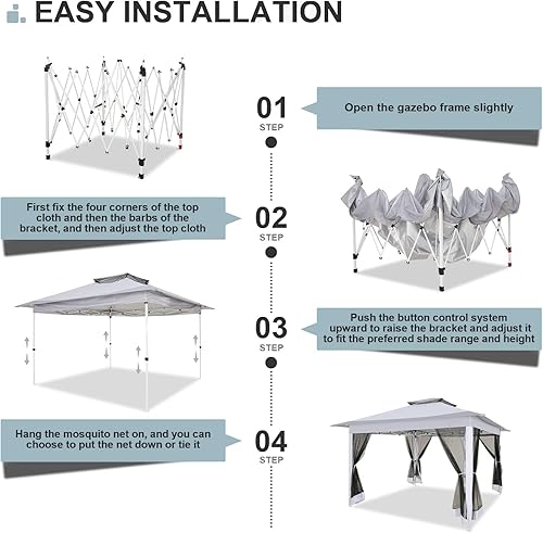 Miniatura 5 de COBIZI Gazebo de 12 x 12 pies para exteriores, con mosquitera, toldo para patio trasero, con parte superior ventilada de 2 niveles, 3 alturas
