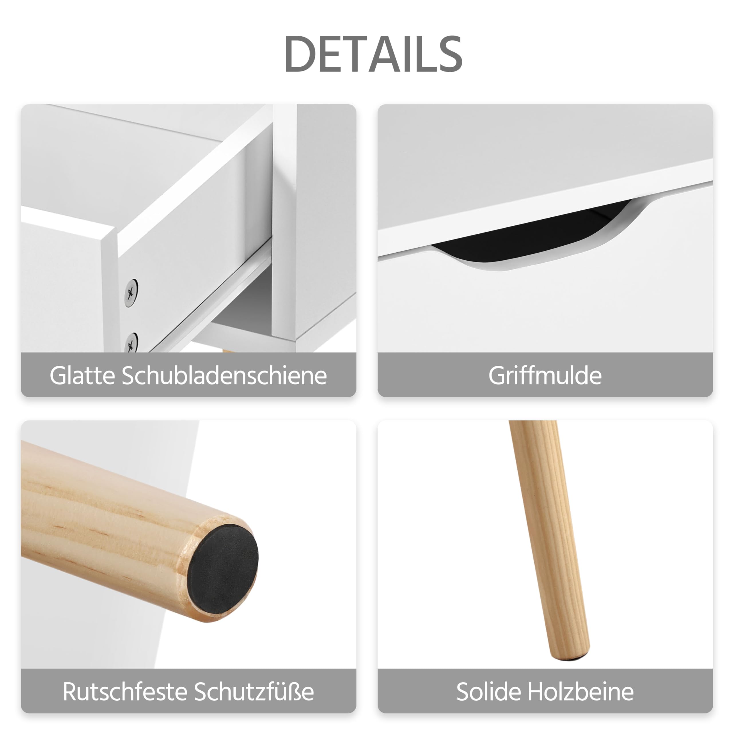 Yaheetech 2X Nachttisch Beistelltisch Nachtschrank mit Schublade und 4 Holzbeinen Skandinavischer Sofatisch aus Holz Nachtkommode für Schlafzimmer/Wohnzimmer, Weiß | Beistelltisch Nachtschrank Skandinavischer Sofatisch aus Holz Nachtkommode für Schlafzimm