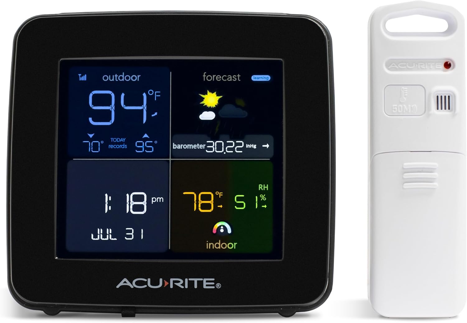 AcuRite Square Color Weather Station with Hyperlocal Forecast, Indoor/Outdoor Temperature, Indoor Humidity, Date, Time, Custom Alarms, and Built-in Barometer (00513)
