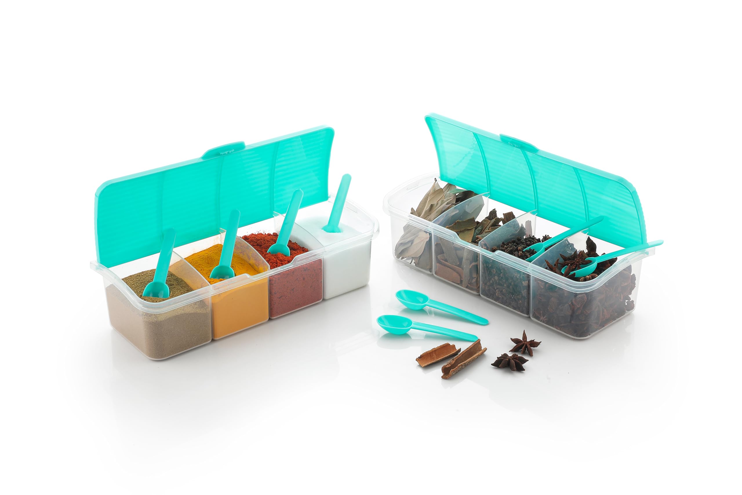 OMORTEX All new 4 Section Multipurpose Masala Box, Dry Fruit Box Set (Pack Of 2, multicolour)