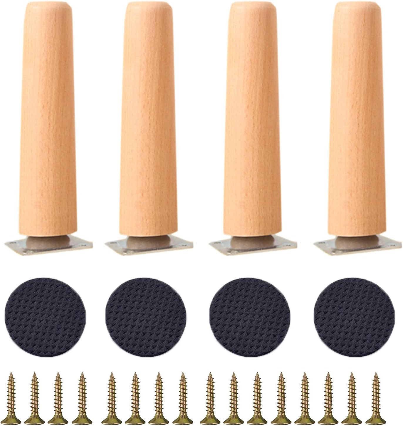 Furniture Legs 4 Pcs Table Legs Wooden,Modern Design Furniture Legs,Sofa Legs,Desk Legs,Armchair Legs,Cabinet Legs,Replacement Furniture Feet,with Screws and Non-Slip Mats,Wooden-25