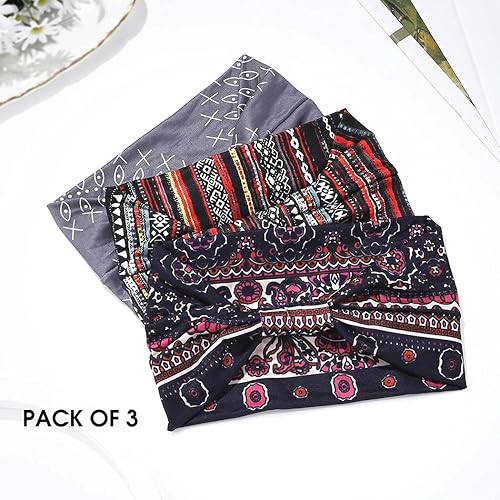 Miniatura 9 de Gortin - Bandas elásticas para el pelo tipo semi-turbante con nudo, estilo bohemio, de tela estampada de leopardo, para mujeres y niñas, 3 unidades