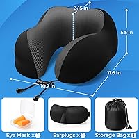 Vista 4 de Almohada de viaje, almohadas de viaje para dormir en avión, almohada cervical de avión, juego de almohada de espuma viscoelástica con máscara