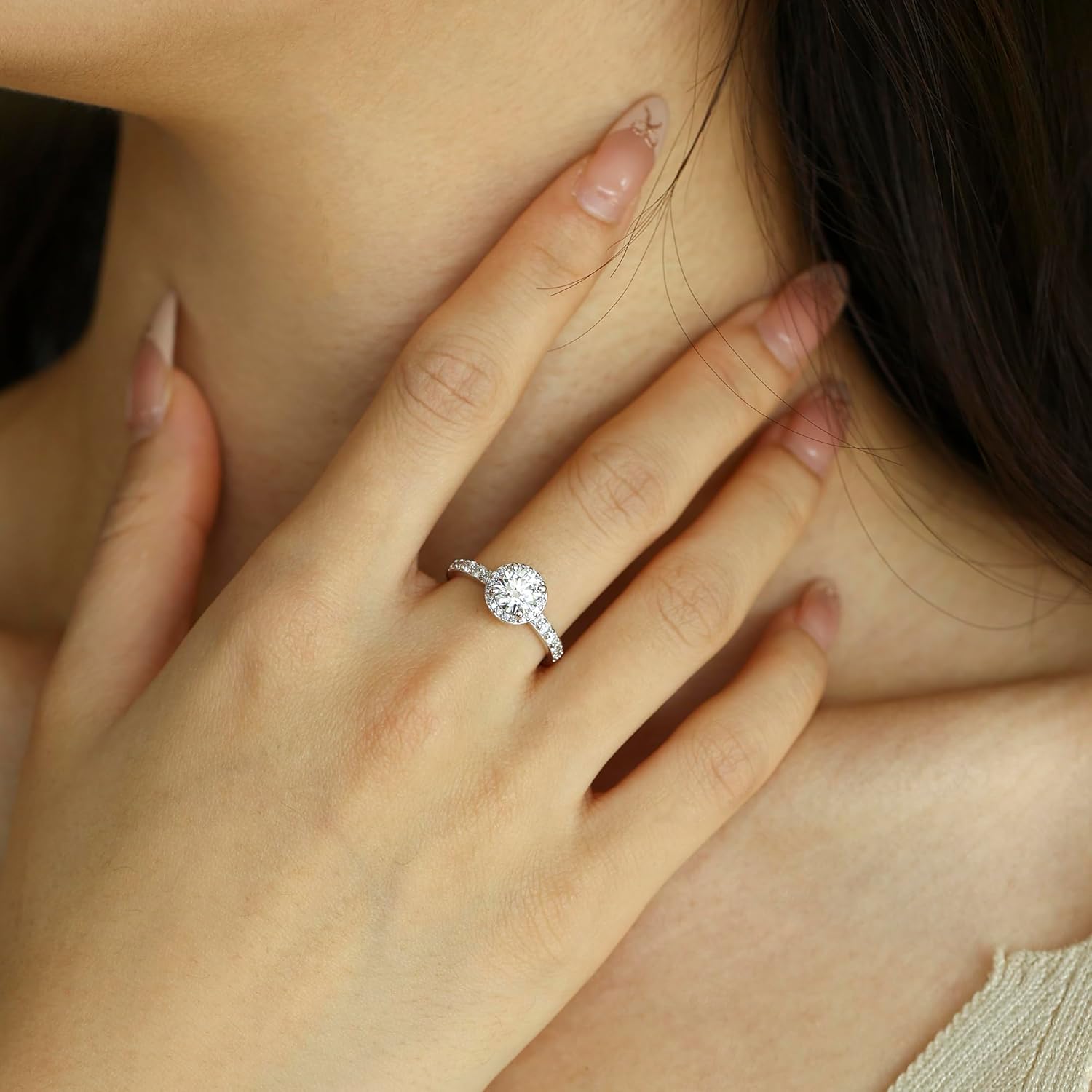 AGVANA Halo of Devotion 0.6-1.3 Ct. Tw. Lab Grown Diamond Halo Engagement Ring in Sterling Silver (0.3-1 Carat Main Stone) Promise Anniversary Wedding Ring for Women (D-E Color, VS Clarity) - Image 2