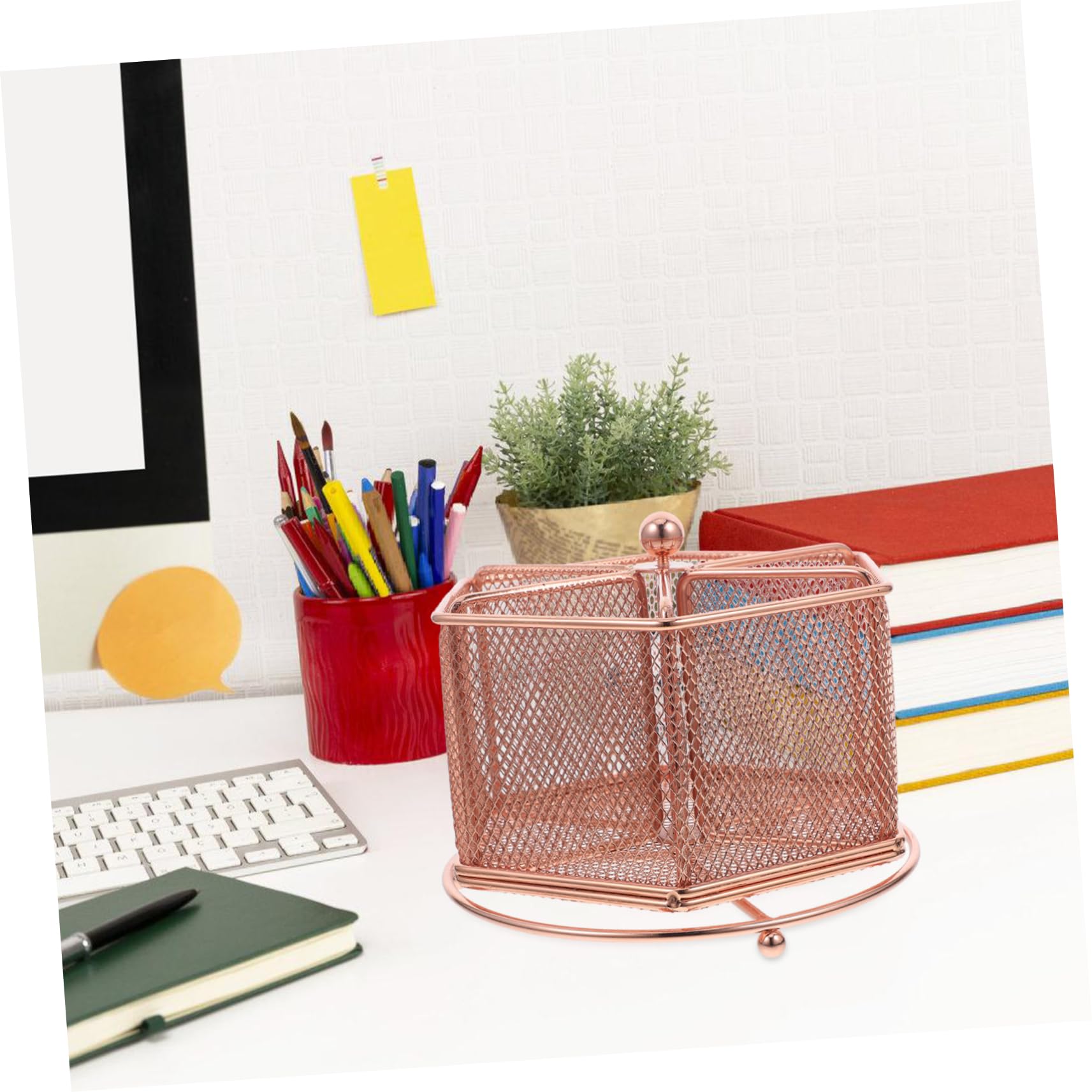 HOMSFOU Drehbarer Stiftehalter mit Pentagonalem Hohlraum Design Organizer Roségold Multifunktional für Büro und Zuhause Eleganter Schreibtisch Organizer zur Stilvollen Aufbewahrung von