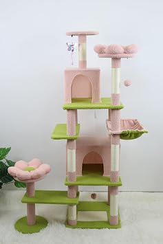 72-inch Large Flower Cat Tree with Large Condo & Hammock, Tall Cat Tower with 7 Sisal Scratching Posts, Cozy Cute Cat Furniture for Cats & Indoor Climbing Pink