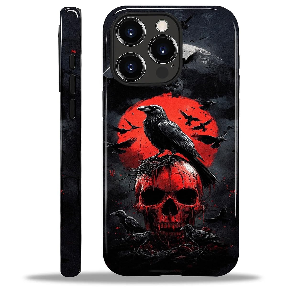 Coque iPhone 14 Pro Max crâne rouge corbeau antichoc protection - 6
