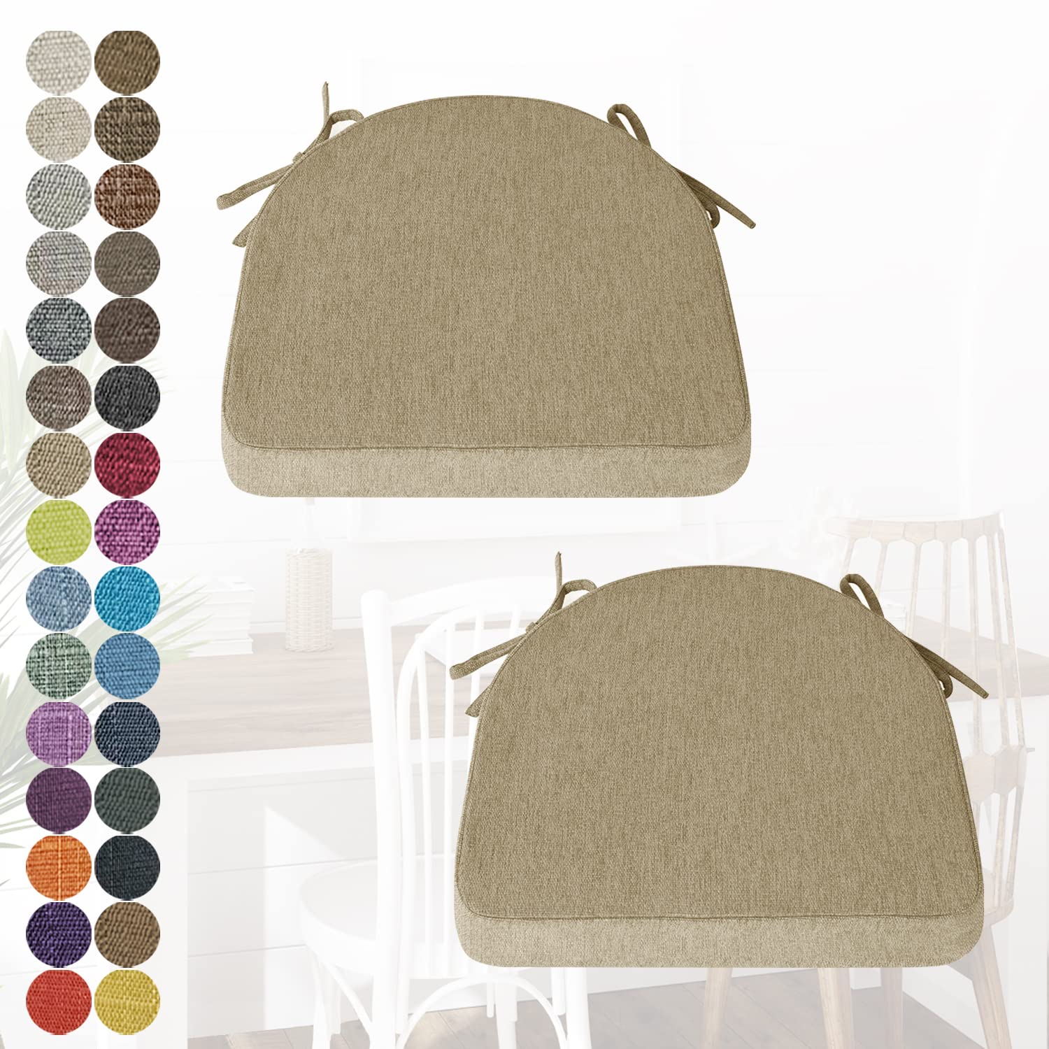 Coussin de chaise demi-rond lavable avec fermeture éclair et attaches Lot de 2