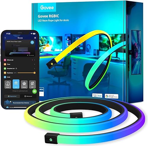Govee RGBIC - Tira de luces de neón para escritorios, luces LED de escritorio para juegos de 16.4 pies, tira de luces LED de neón que se sincronizan