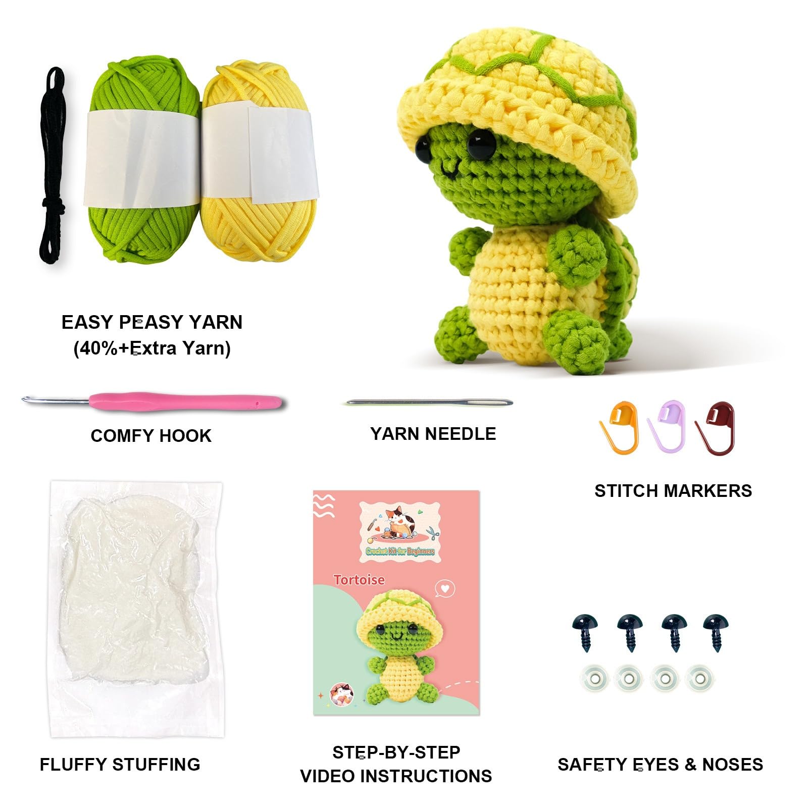 SFCOEABR Crochet Kit for Beginners, Knitting kit with Step-by-Step Video Tutorials, Crochet Animal Kit, Crochet kit sea Turtle for Adults Kids Women Complete Kit (Turtle A)
