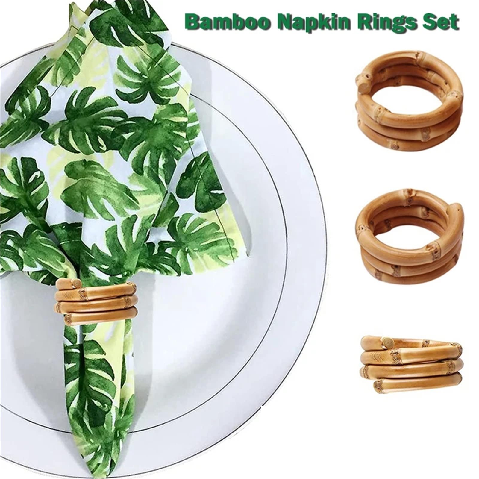 Lot de 12 ronds de serviette en bambou naturel rustique, décorations de table faites à la main