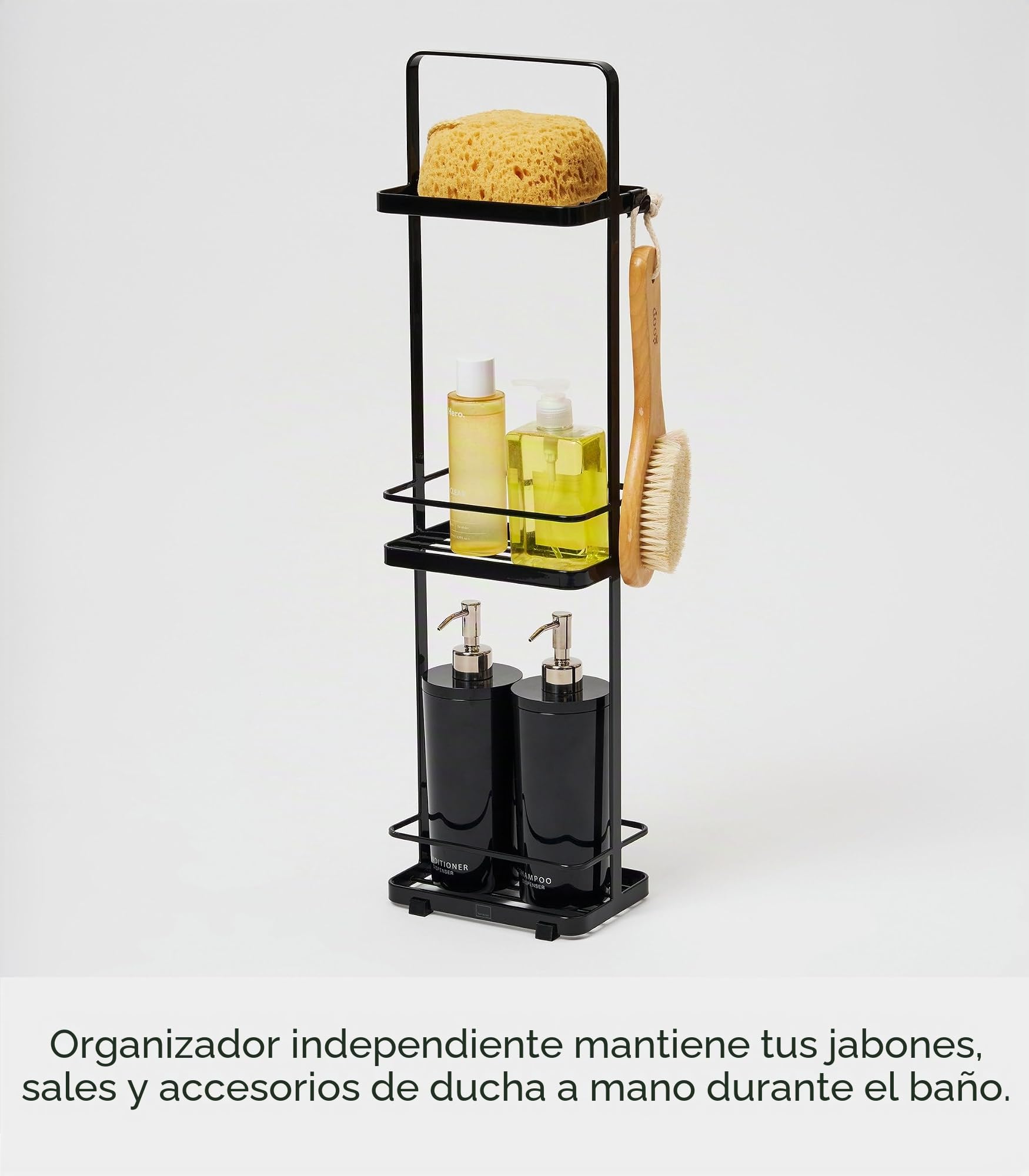 YAMAZAKI 6635 TOWER Estante de baño delgado de 3 niveles, negro, Acero, minimalista, 18 x 12 x 67 cm