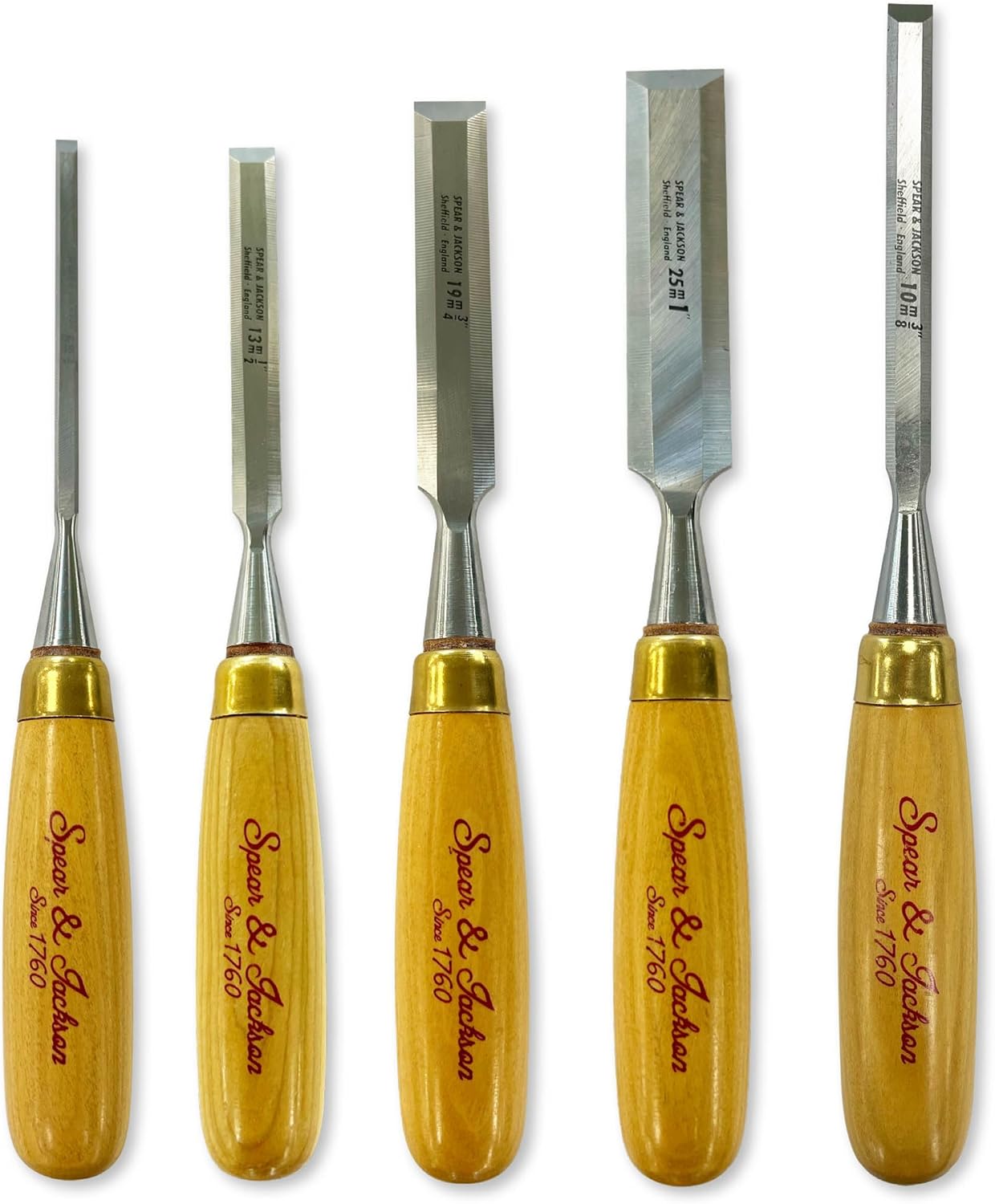 Spear & Jackson SJ5PCSET 5-Piece Professional Wood Chisel Set - Handcrafted in Sheffield, England - Ideal for Precision Cutting, Carving & Shaping