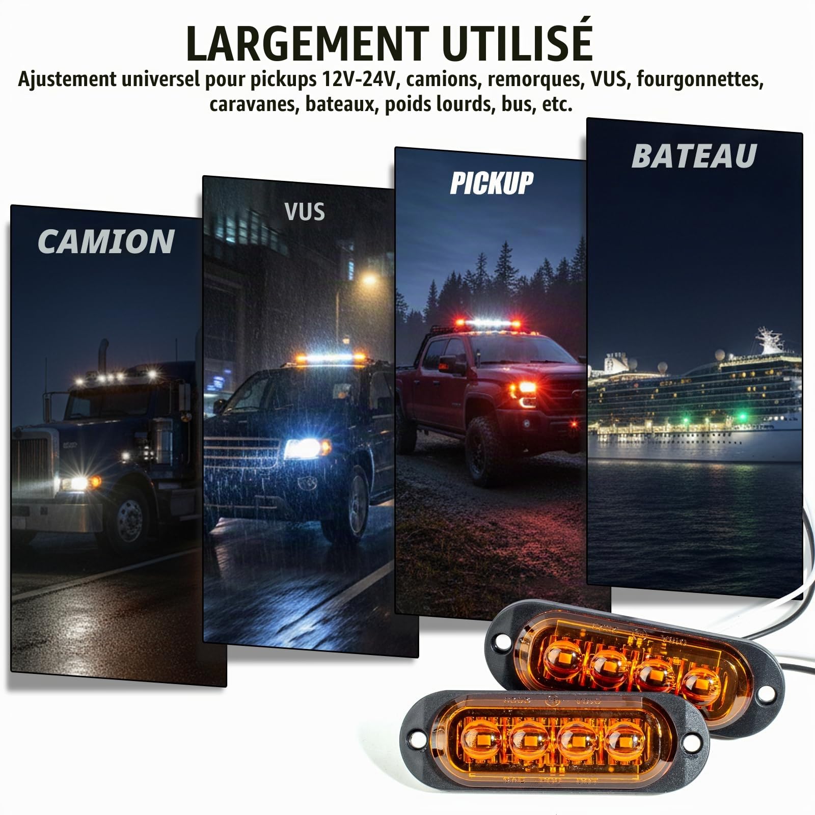 Catekro 10 x Feux de Gabarit LED 12V/24V 4 LED Feux de Position (Jaune) | Feu de Gabarit Remorque Étanches pour Remorque Camion Bus Caravane Signalisation Latérale Universels Orange