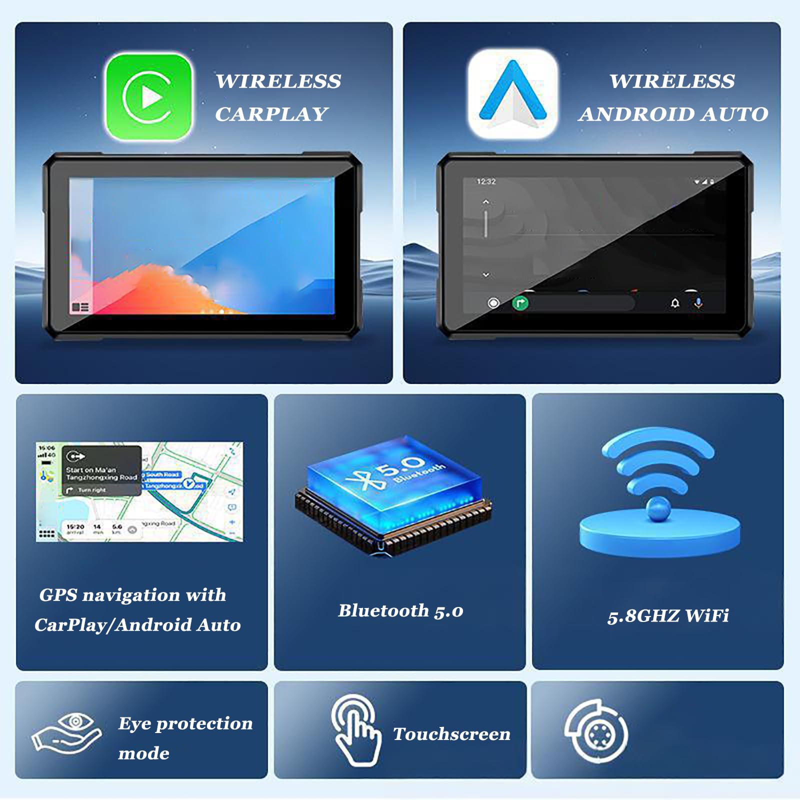 Écran Moto sans Fil CarPlay 5 Pouces pour Yamaha NIKEN 2018-2020 NIKEN GT, Portable Étanche D'affichage Écran avec Enregistreur de Conduite, Support Universel Guidon