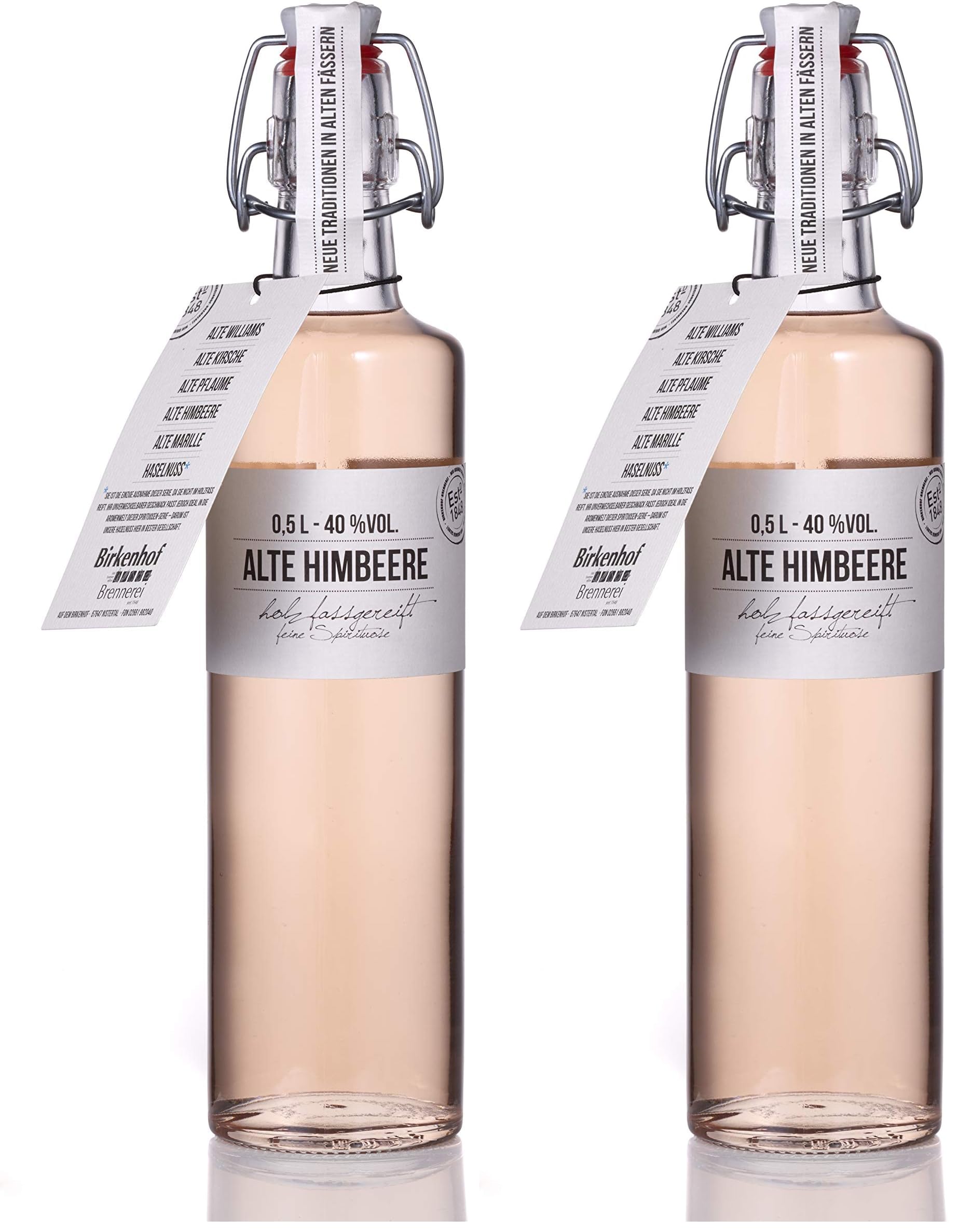 BIRKENHOF Brennerei | Alte Himbeere - feine holzfassgereifte Spirituose | (1 x 0,5l) - 40% vol. (Packung mit 2)